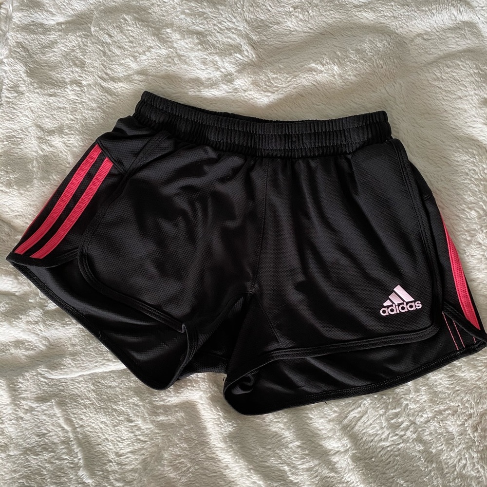 Black and pink adidas athletic shorts